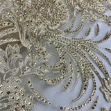 1 Yard - Corded & Sequined Bridal Lace Fabric Embroidered on 100% Polyester Net Mesh - 54"