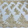 1 Yard Beaded and Corded Bridal Lace Fabric Embroidered on 100% Polyester Net Mesh White