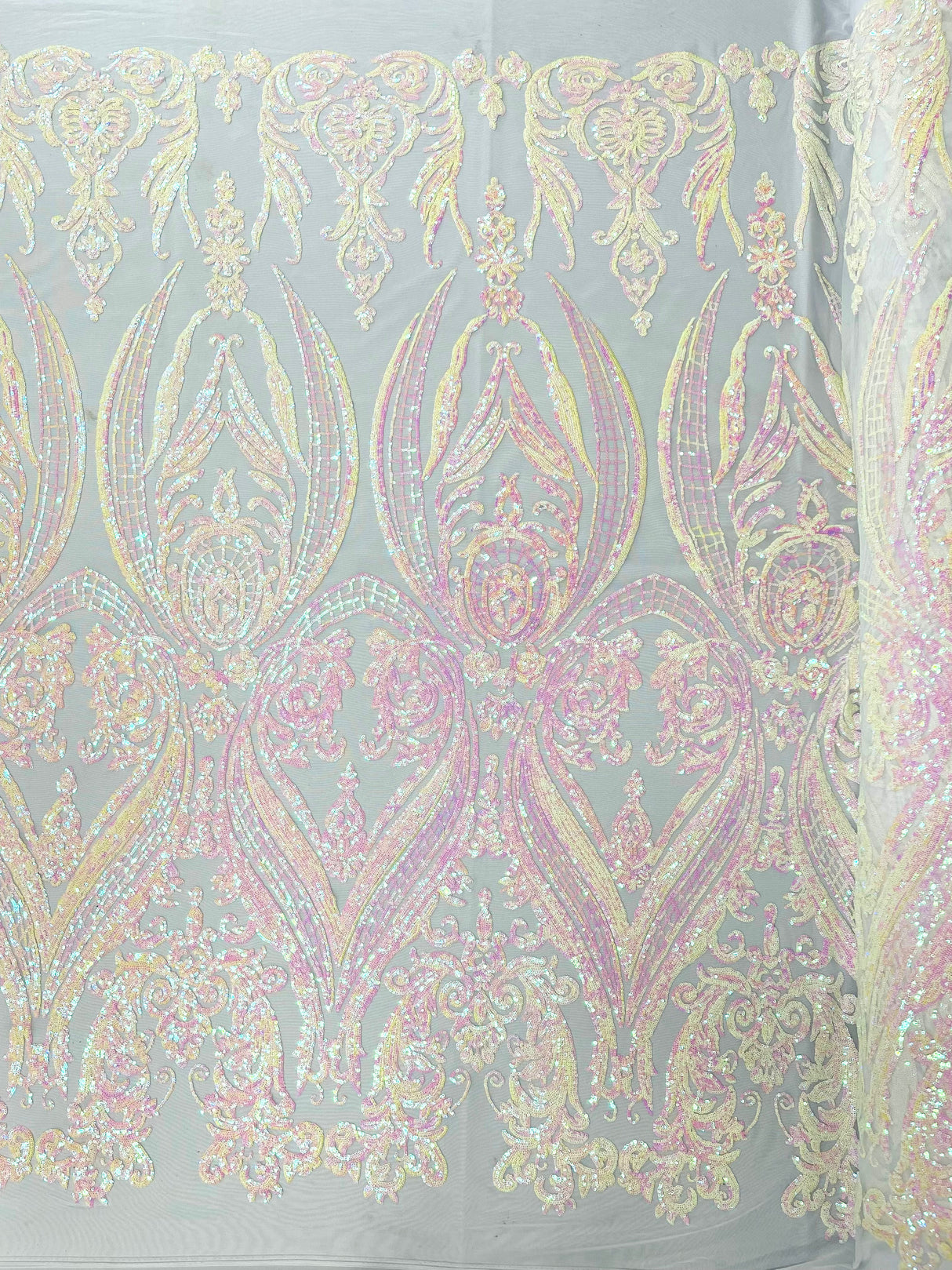 Big Sequin Damask Polyester Fabric - Damask Sequin Mesh, 54" Width (1 Yard)