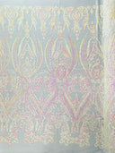 Big Sequin Damask Polyester Fabric - Damask Sequin Mesh, 54" Width (1 Yard)