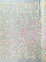 Big Sequin Damask Polyester Fabric - Damask Sequin Mesh, 54" Width (1 Yard)