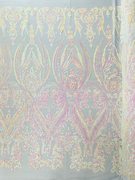 Big Sequin Damask Polyester Fabric - Damask Sequin Mesh, 54" Width (1 Yard)