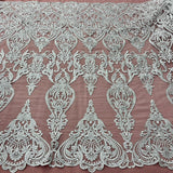 1 Yard 54" Wide Corded Bridal Lace Fabric Embroidered on 100% Polyester Net Mesh