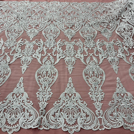 1 Yard 54" Wide Corded Bridal Lace Fabric Embroidered on 100% Polyester Net Mesh