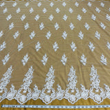 Beaded Corded Floral Bridal Lace Fabric - White, Scalloped Border, 54" Width (1 Yard)