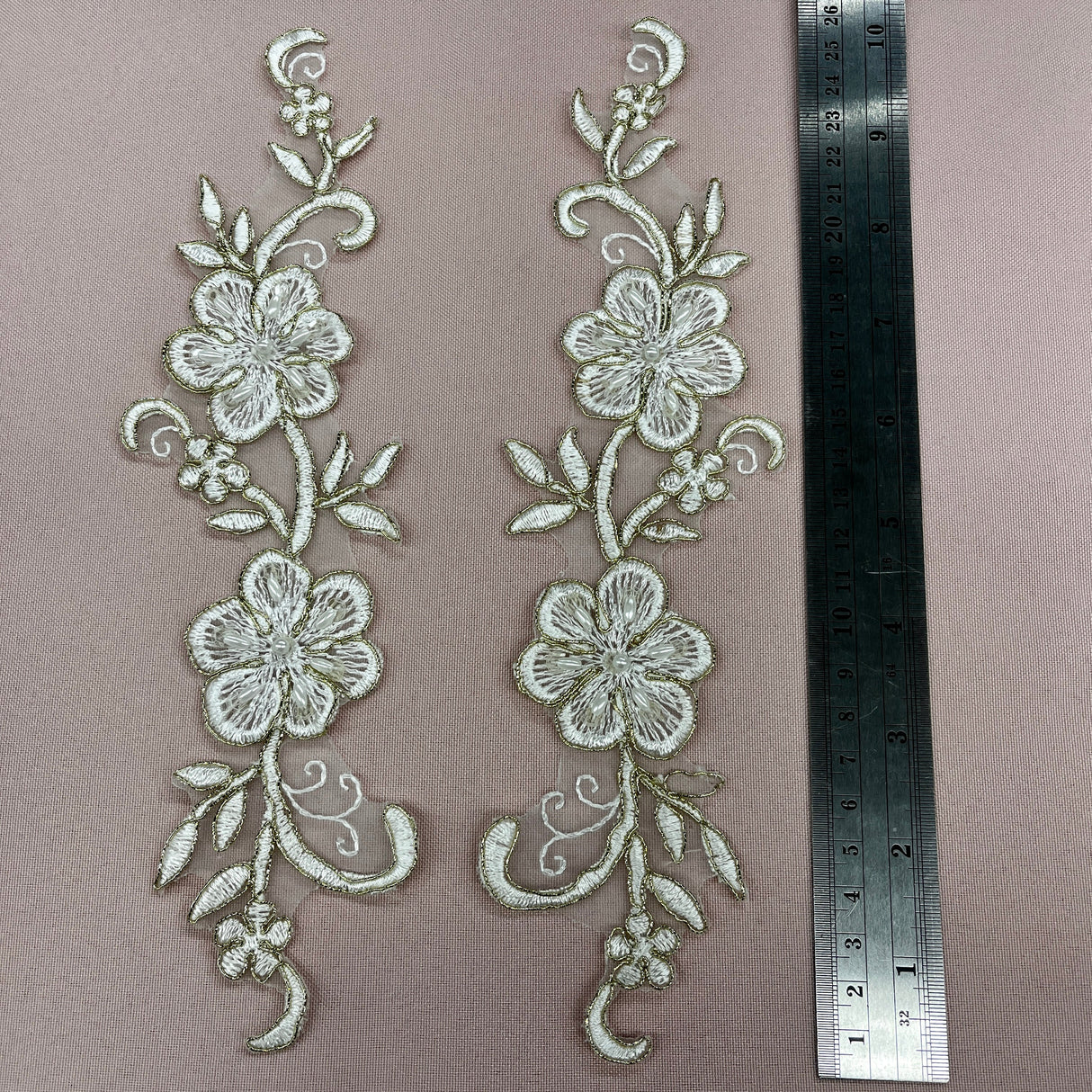 Beaded Corded Lace Applique on Polyester Organza