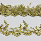 Beaded Corded Lace Trimming Polyester Fabric - Embroidered, 3.25" Width, Multiple Colors (1 Yard)