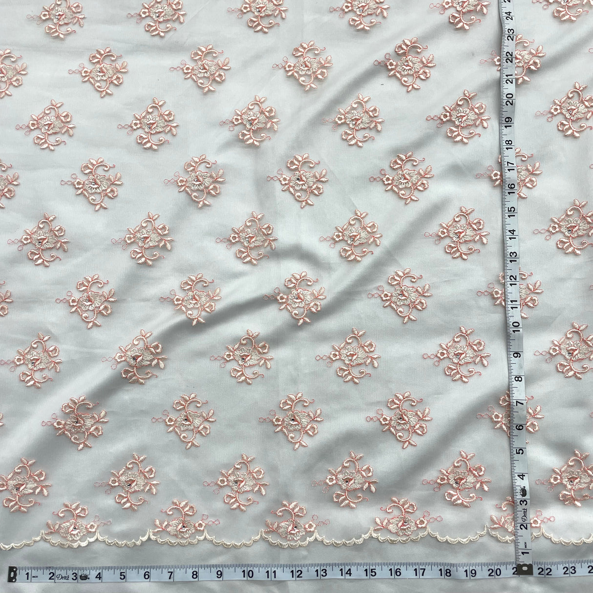 Beaded Lace Fabric on Polyester Net Mesh 52"