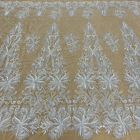 Beaded Lace Fabric Embroidered on Polyester Net Mesh