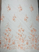 Orquidia 3D Floral Design Embroidered With Pearls Lace Fabric - 3D Floral Mesh Lace, 54" Width (1 Yard)