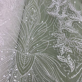 1 Yard Exquisite Beaded Lace Fabric Embroidered on 100% Polyester Net Mesh