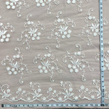 1 Yard - Corded Bridal Lace Fabric Embroidered on 100% Polyester Net Mesh - Ivory - 54"