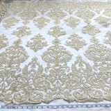 1 Yard Corded Bridal Lace Fabric Embroidered on 100% Polyester Net Mesh