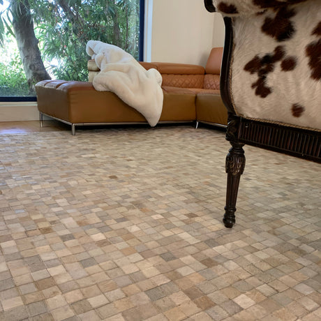 Natural Cowhide Leather Patchwork Tile Area Rug - 100 Percent Real Cowhide Fabric, Patchwork, Natural Multi Color, Handmade, Area Rug (1 Unit)