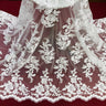 1 Yard Elegant Corded Embroidered Bridal Lace Fabric for Couture Gowns White