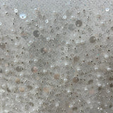 Beaded Sequined Lace Fabric Off White Silver