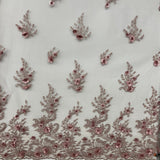 Beaded 3D Floral Lace Polyester Fabric - Black, Dusty Rose, Vanilla, 51" Width (1 Yard)