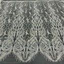 Beaded & Corded Bridal Lace Fabric - Embroidered 100 Percent Polyester Net Mesh, Ivory, Antique Silver, Gold, Silver, White, 58" Width (1 Yard)