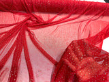Sheer All Over AB Rhinestones Stretch Power Mesh Fabric - Colorful Rhinestone Embellishment, 58IN WIDTH (1 Yard)