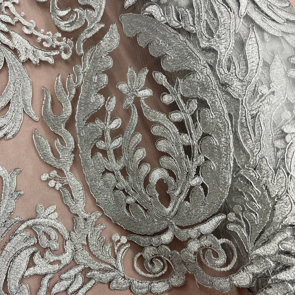 Bridal Lace Fabric Corded Embroidered 48"