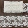 Corded Double Sided Lace Trimming Polyester Fabric - Gold Metallic, Ivory With Silver Cording, Ivory, White With Silver Cording, White, Silver Metallic, 6" Width (1 Yard)