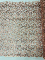 Angela Metallic Corded Lace Fabric - Embroidered Sequins Mesh Lace, Double Scallop Edge, 50-54" Width (1 Yard)