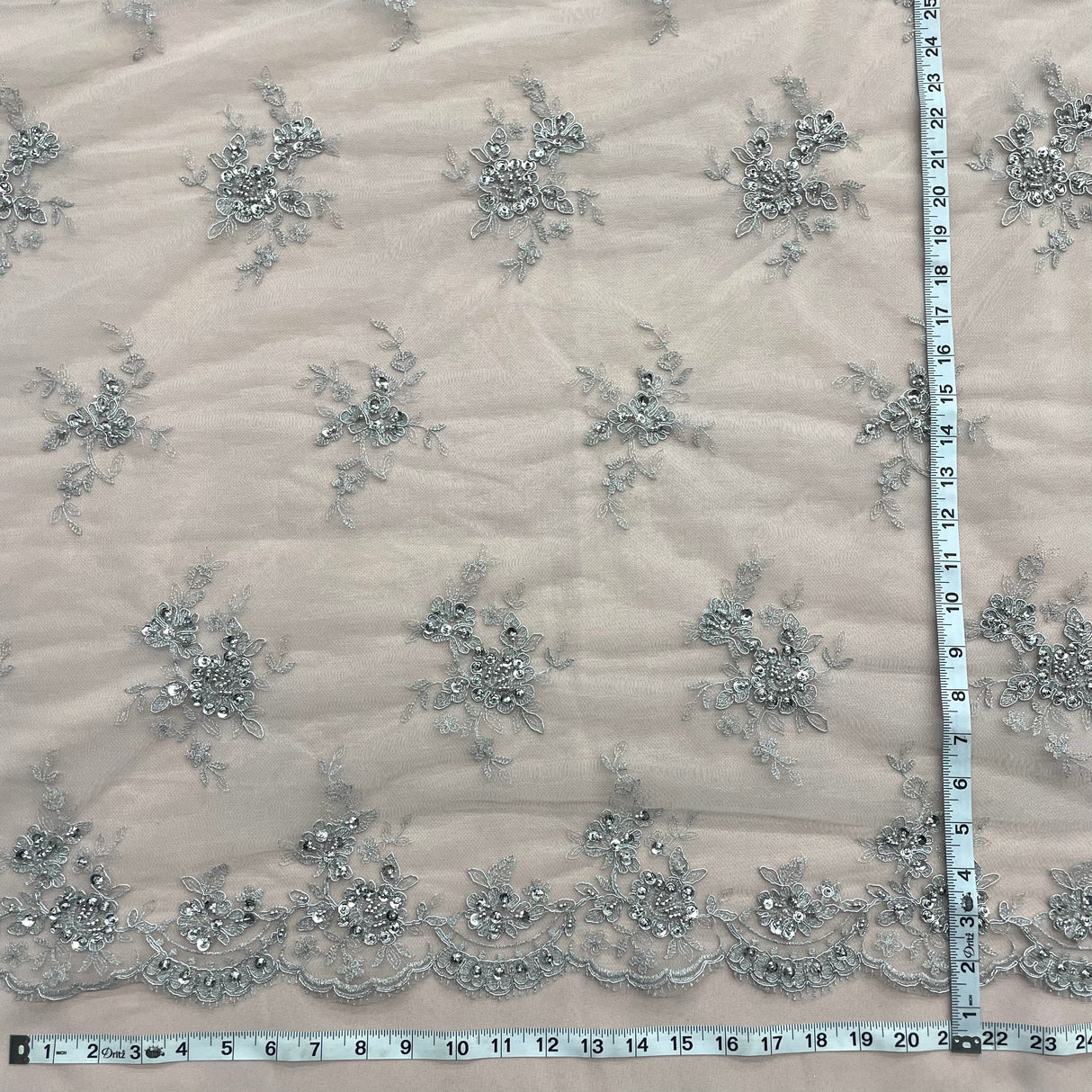 Beaded Corded Bridal Lace Fabric 54" Polyester Net Mesh