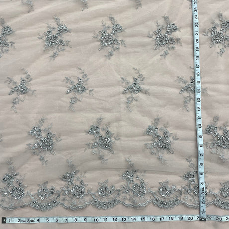 Beaded Corded Bridal Lace Fabric 54" Polyester Net Mesh