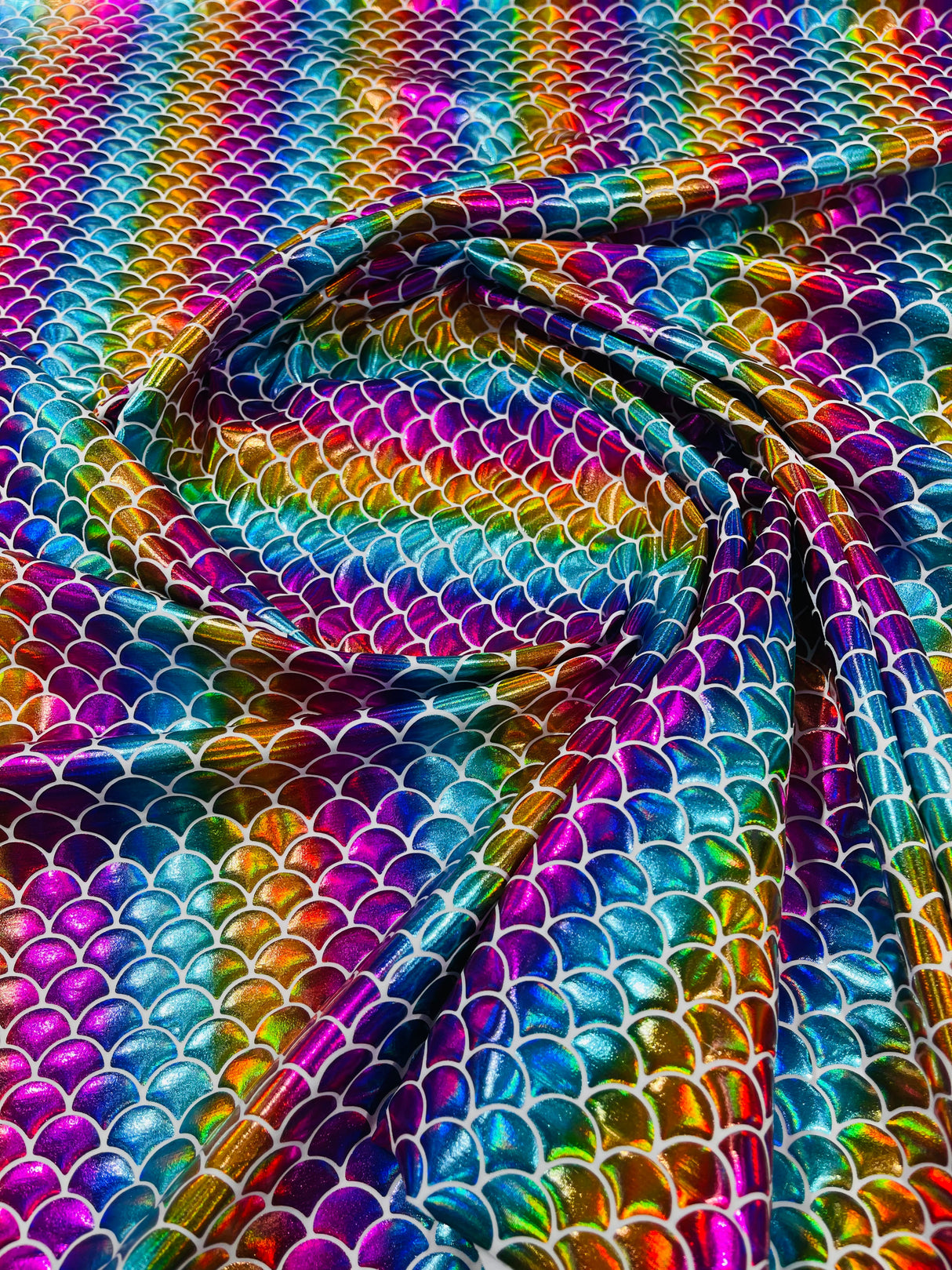 Mermaid Fish Foil Spandex Fabric - Iridescent Fish Scale Print, 58" Width (1 Yard)