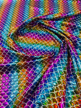 Mermaid Fish Foil Spandex Fabric - Iridescent Fish Scale Print, 58" Width (1 Yard)