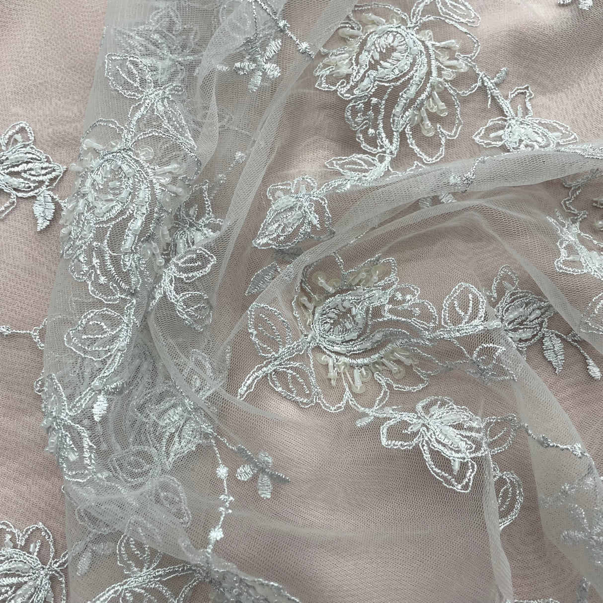 Beaded Corded Bridal Lace Fabric