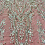 Beaded Lace Fabric on Polyester Net Mesh