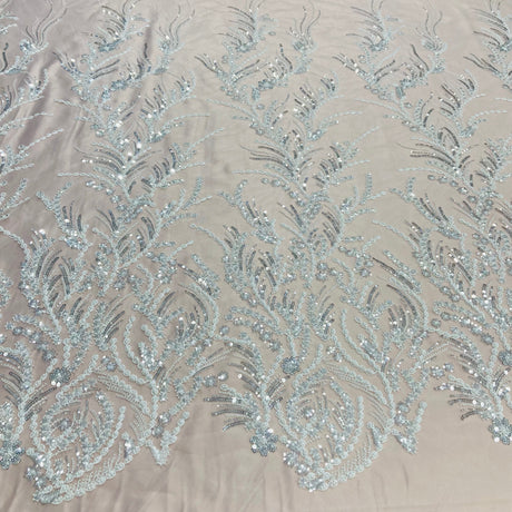Beaded Lace Fabric on Polyester Net Mesh