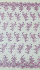 Valentina Embroider Floral Lace Polyester Fabric - Corded Floral Embroidery With Sequins, Mesh Lace, Double Scallop Edge, 50-54" Width (1 Yard)