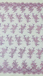 Valentina Embroider Floral Lace Polyester Fabric - Corded Floral Embroidery With Sequins, Mesh Lace, Double Scallop Edge, 50-54" Width (1 Yard)