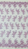 Valentina Embroider Floral Lace Polyester Fabric - Corded Floral Embroidery With Sequins, Mesh Lace, Double Scallop Edge, 50-54" Width (1 Yard)