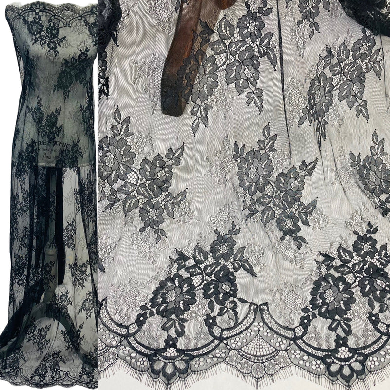 Embroidered Lace Fabric with Eyelash Scallop
