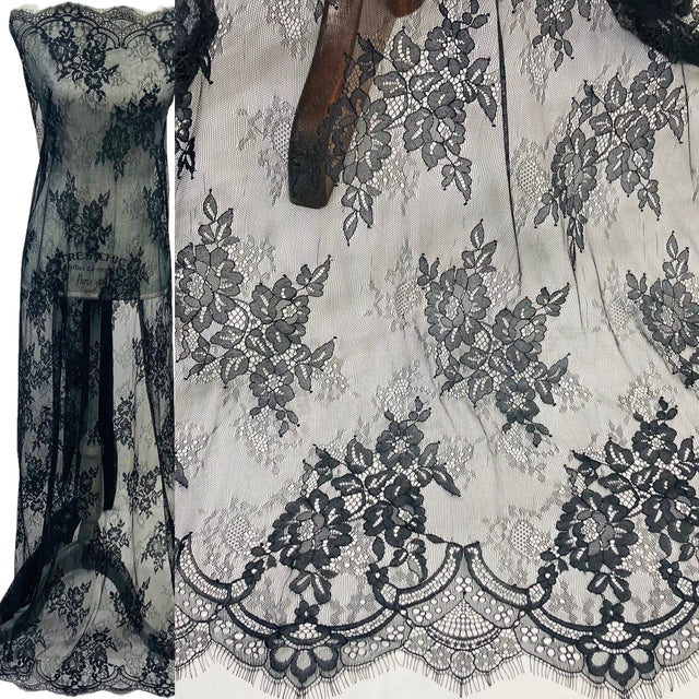 Embroidered Lace Fabric with Eyelash Scallop