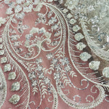 1 Yard Beaded Lace Fabric Embroidered on 100% Polyester Net Mesh