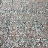 1 Yard Elegant Corded Bridal Lace Fabric Embroidered on 100% Polyester Net Mesh White