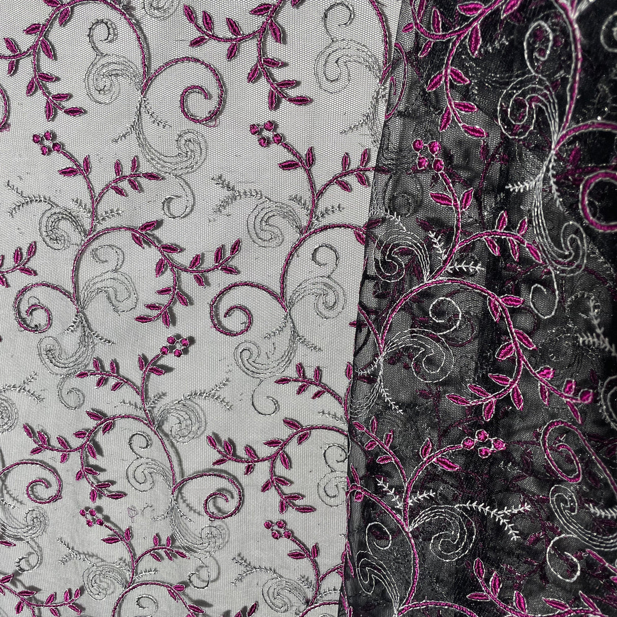 Embroidered Lace Polyester Fabric - Floral Mesh, 52" Width (1 Yard)
