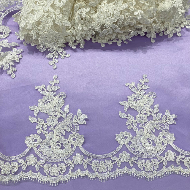 Corded Lace Trimming Embroidered Net Mesh 8.5"