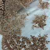 1 Yard Beaded and Corded Lace Fabric Embroidered on Polyester Net Mesh