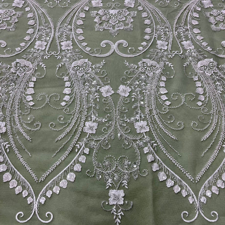 Beaded Lace Fabric on Polyester Net Mesh