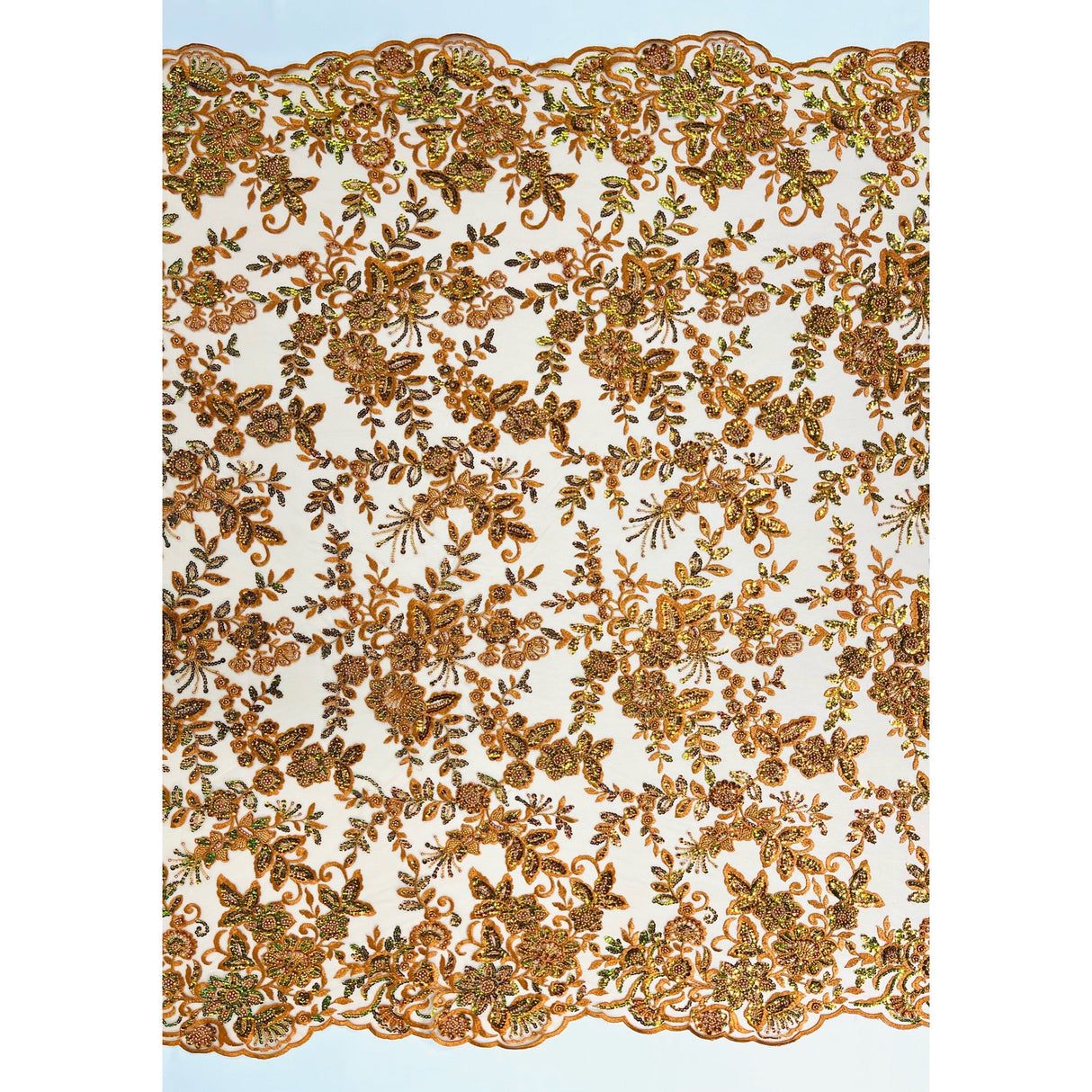 Beaded Sequined Floral Lace Fabric