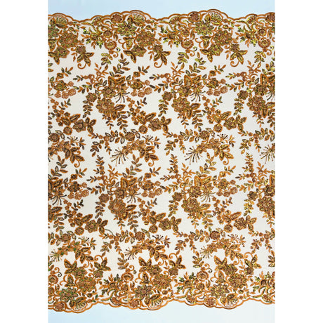 Beaded Sequined Floral Lace Fabric