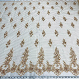 Beaded Corded Floral Lace White Mesh