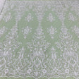 Beaded Sequined Lace Fabric Ivory White