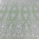 Beaded Sequined Lace Fabric Ivory White