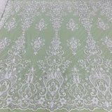 Beaded Sequined Lace Fabric Ivory White